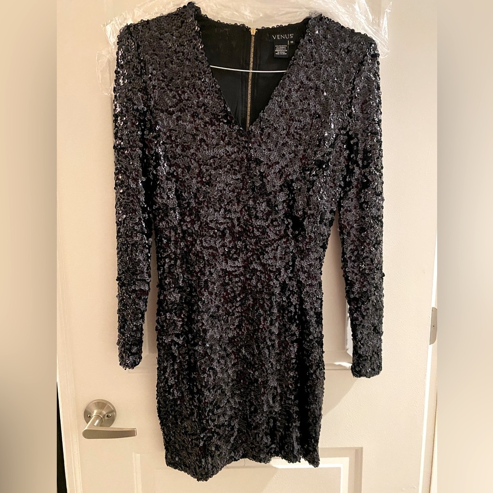 VENUS Black Sequin Prom Dress